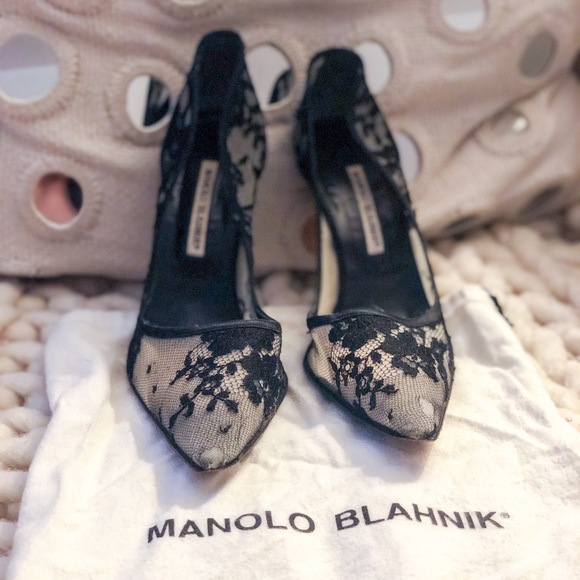 Size 40.5 MANOLO BLAHNIK Lace TUCCIO pumps - Picture 2 of 6